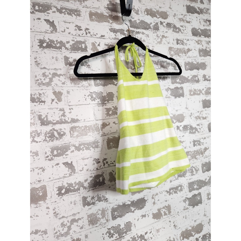 Vintage Y2k Halter Top Medium Green Striped Knit Summer Resortwear Beach Coastal - Picture 2 of 10